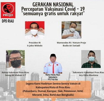 Projo Siapkan 10 Ribu Dosis Vaksin untuk Masyarakat Riau