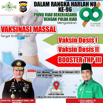 HARLAH Nahdlatul Ulama ke 96 PWNU Riau Adakan Vaksinasi Massal dan Pasar Murah Minyak Goreng